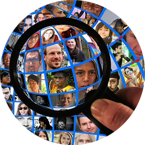 Magnifying glass with faces
